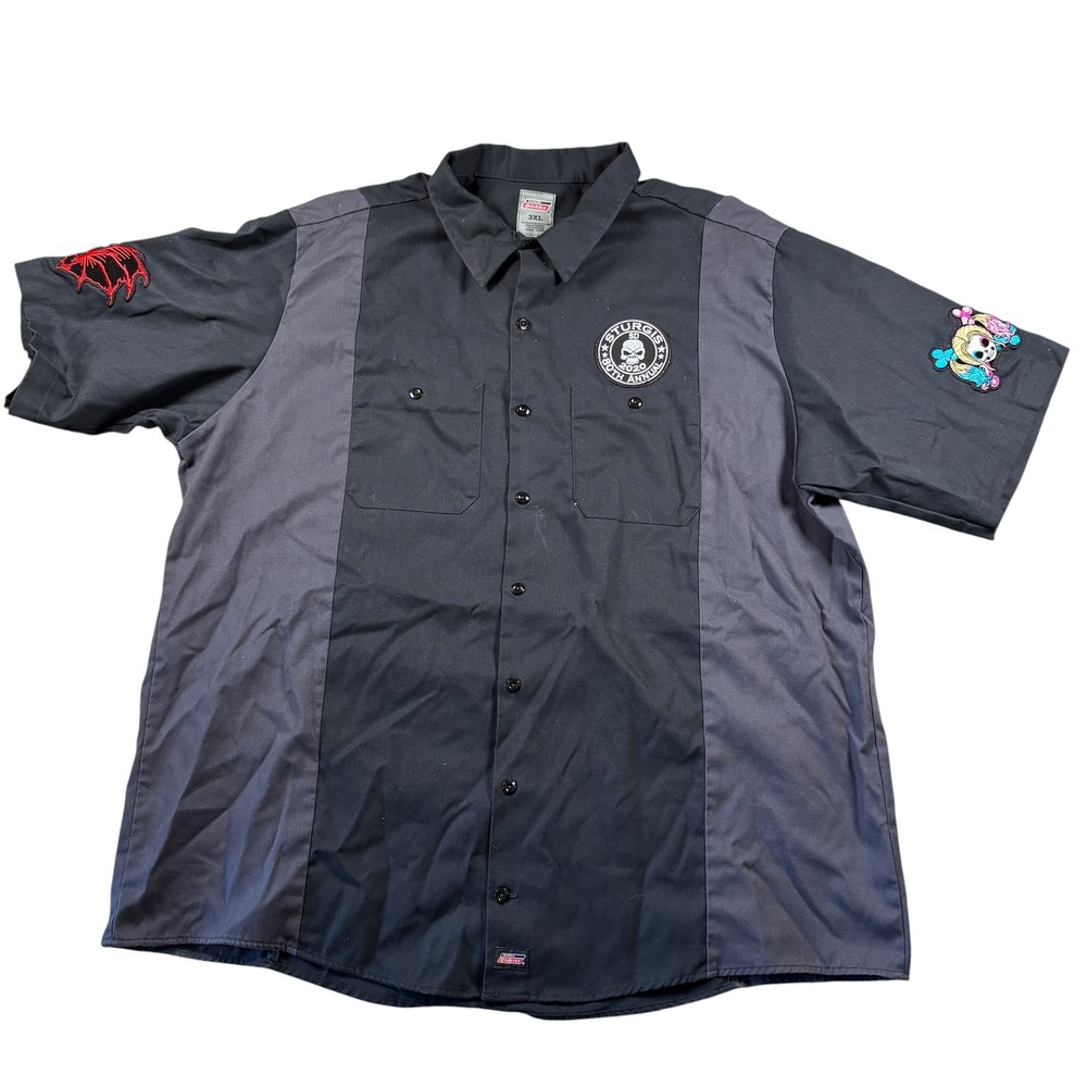 Dickies Work Shirt Mens 3XL Black Sturgis Harley Davidson Colorblock Bowling - Picture 2 of 7